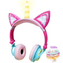 Load image into Gallery viewer, Funny Kids Headphone Led Light Unicorn Wired Headphones Girl Gamer PC Earphone Foldable Music Gaming Overear Headset Auriculares