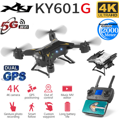 XKJ New Arrival KY601G GPS Drone Quadcopter with 5G 4K HD Camera 2000 Meters Control Distance RC Helicopter Drones Foldable Toy