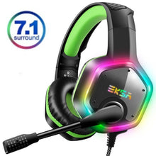 Load image into Gallery viewer, EKSA E1000 7.1 Virtual Surround  Headset Gamer Colorful LED Light Gamer Headphones With Super Bass ANC Mic For PC PS4 Gray Green