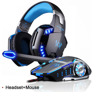 KOTION EACH Gaming Headset Deep Bass Stereo Game Headphone with Microphone LED Light for PS4 PC Laptop+Gaming Mouse+Mice Pad