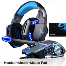 Load image into Gallery viewer, KOTION EACH Gaming Headset Deep Bass Stereo Game Headphone with Microphone LED Light for PS4 PC Laptop+Gaming Mouse+Mice Pad